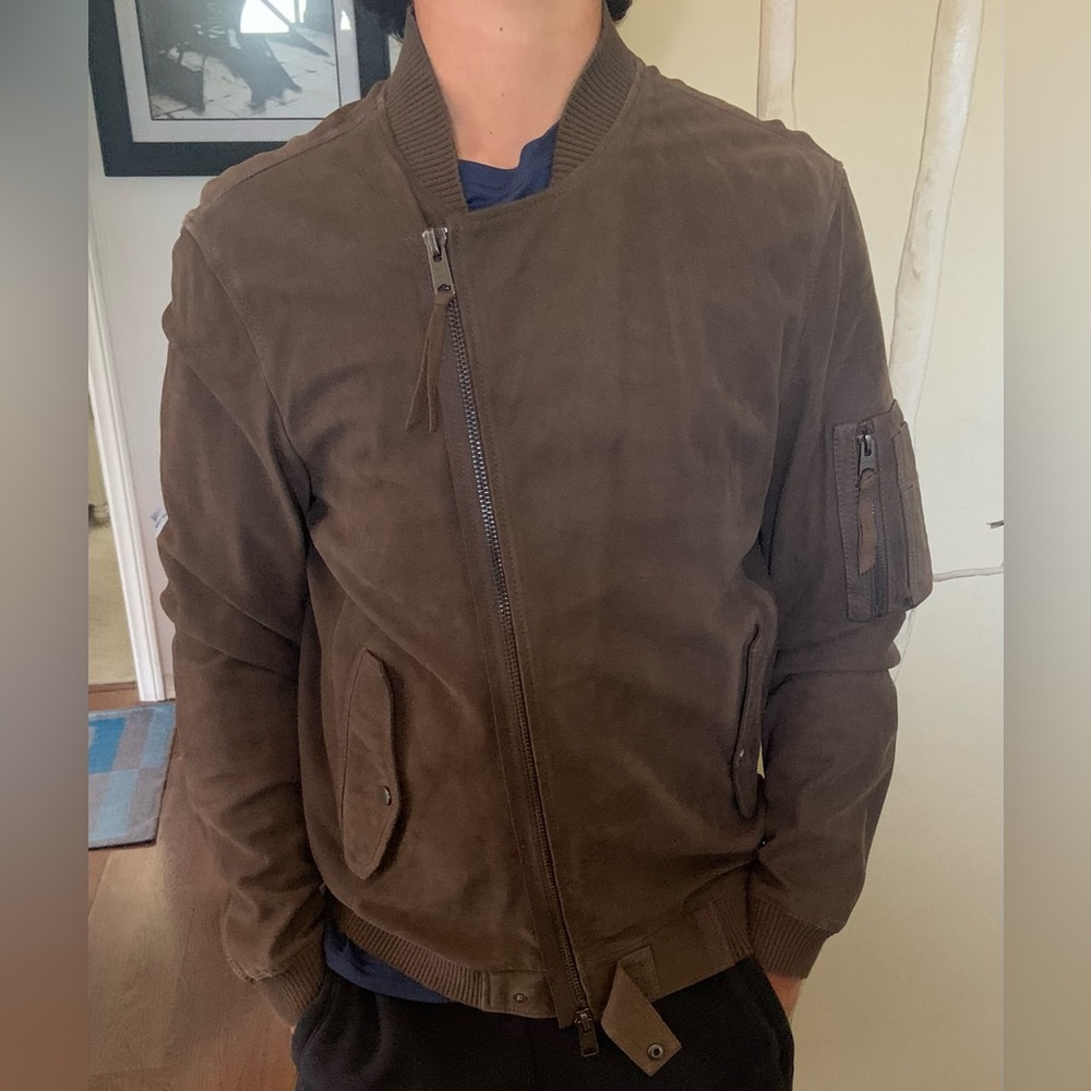 AllSaints brown suede bomber jacket